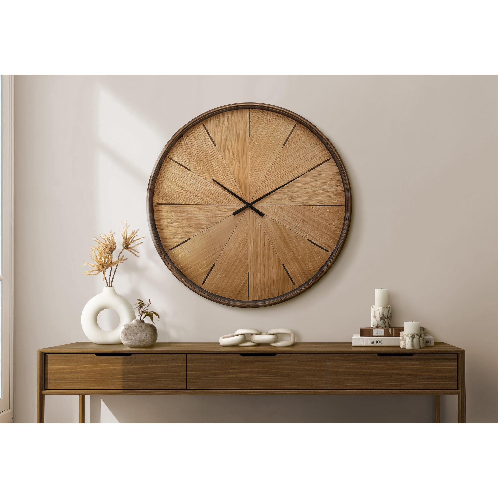 I 9022 - Horloge, 30'' Rond, Surdimensionné Grand, Horloge Murale, Brun, Moderne, Contemporain - Simple Boutique