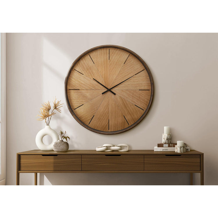 I 9022 - Horloge, 30'' Rond, Surdimensionné Grand, Horloge Murale, Brun, Moderne, Contemporain - Simple Boutique