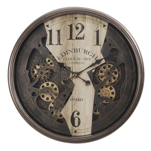 I 9023 - Horloge, 30" Ronde, Horloge Murale, Mécanisme D'engrenage, Brun, Transitionnel - Simple Boutique