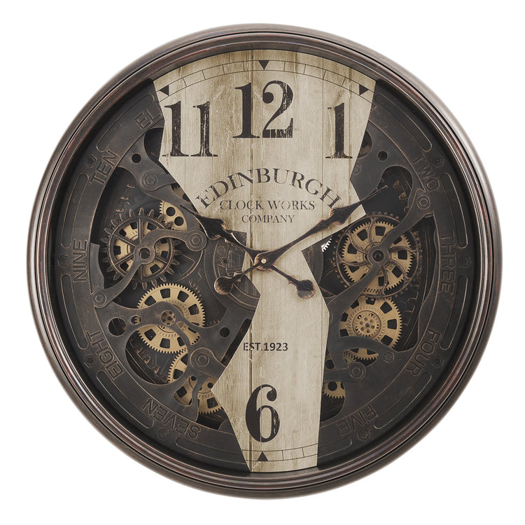 I 9023 - Horloge, 30" Ronde, Horloge Murale, Mécanisme D'engrenage, Brun, Transitionnel - Simple Boutique