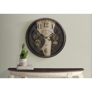 I 9023 - Horloge, 30" Ronde, Horloge Murale, Mécanisme D'engrenage, Brun, Transitionnel - Simple Boutique