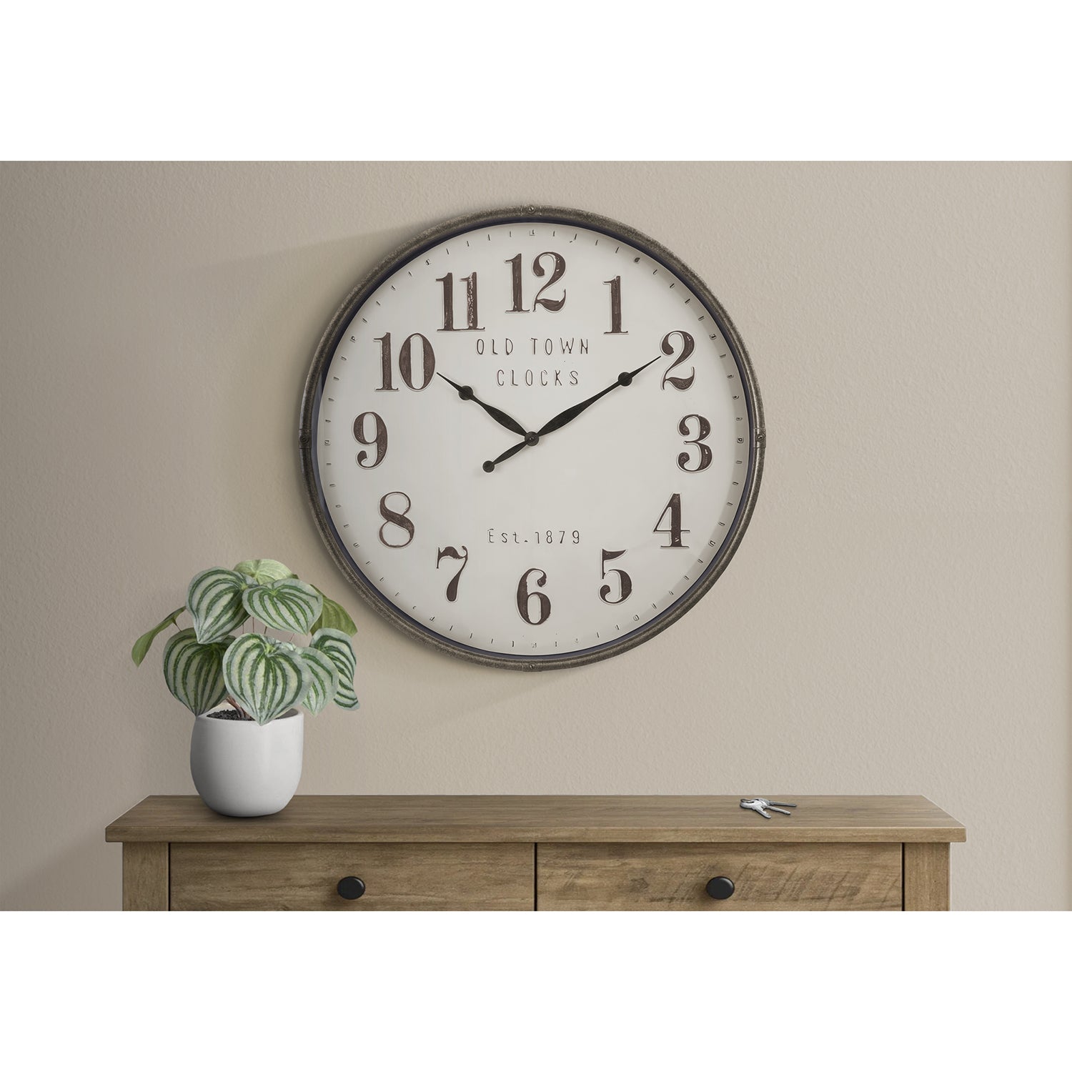 I 9024 - Horloge, 30" Rond, Surdimensionné Grand, Horloge Murale, Brun, Transitionnel - Simple Boutique