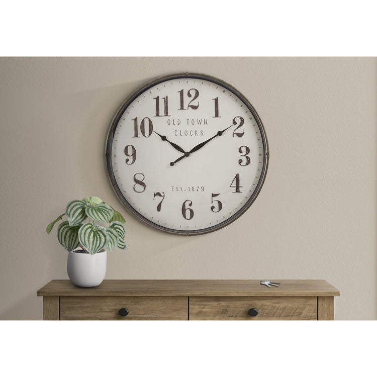 I 9024 - Horloge, 30" Rond, Surdimensionné Grand, Horloge Murale, Brun, Transitionnel - Simple Boutique