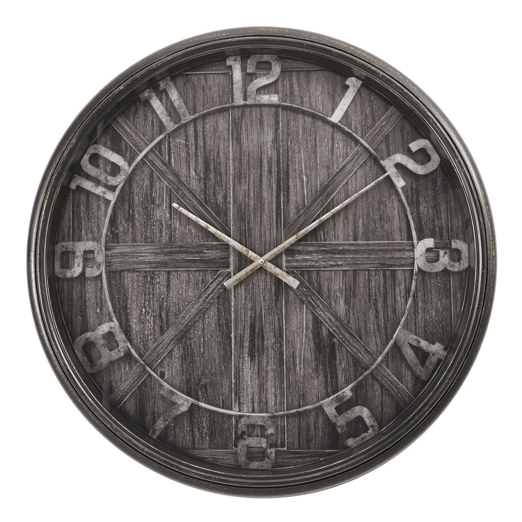 I 9025 - Horloge, 30" Rond, Surdimensionné Grand, Horloge Murale, Brun, Transitionnel - Simple Boutique