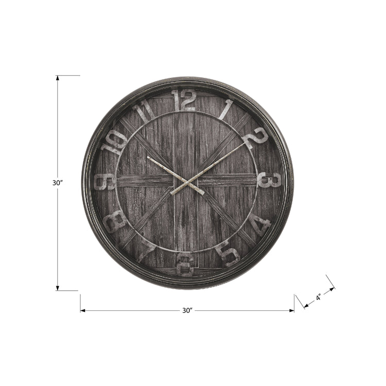I 9025 - Horloge, 30" Rond, Surdimensionné Grand, Horloge Murale, Brun, Transitionnel - Simple Boutique