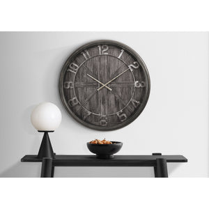 I 9025 - Horloge, 30" Rond, Surdimensionné Grand, Horloge Murale, Brun, Transitionnel - Simple Boutique