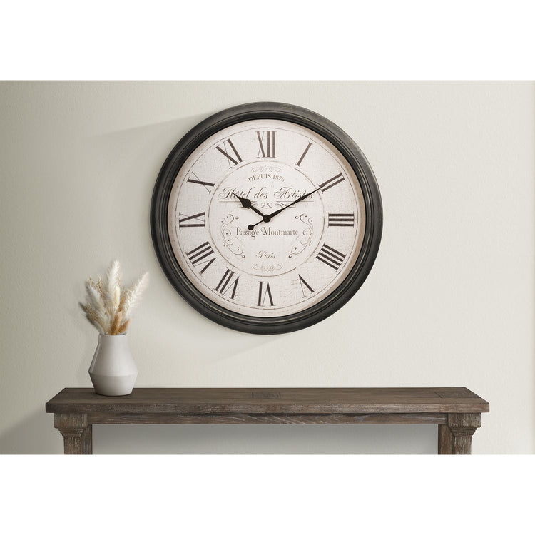 I 9026 - Horloge, 30" Rond, Surdimensionné Grand, Horloge Murale, Brun, Transitionnel - Simple Boutique