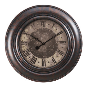 I 9027 - Horloge, 30" Rond, Surdimensionné Grand, Horloge Murale, Brun, Transitionnel - Simple Boutique