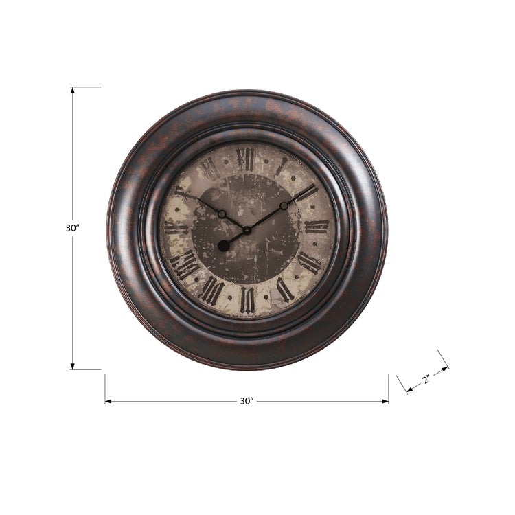 I 9027 - Horloge, 30" Rond, Surdimensionné Grand, Horloge Murale, Brun, Transitionnel - Simple Boutique
