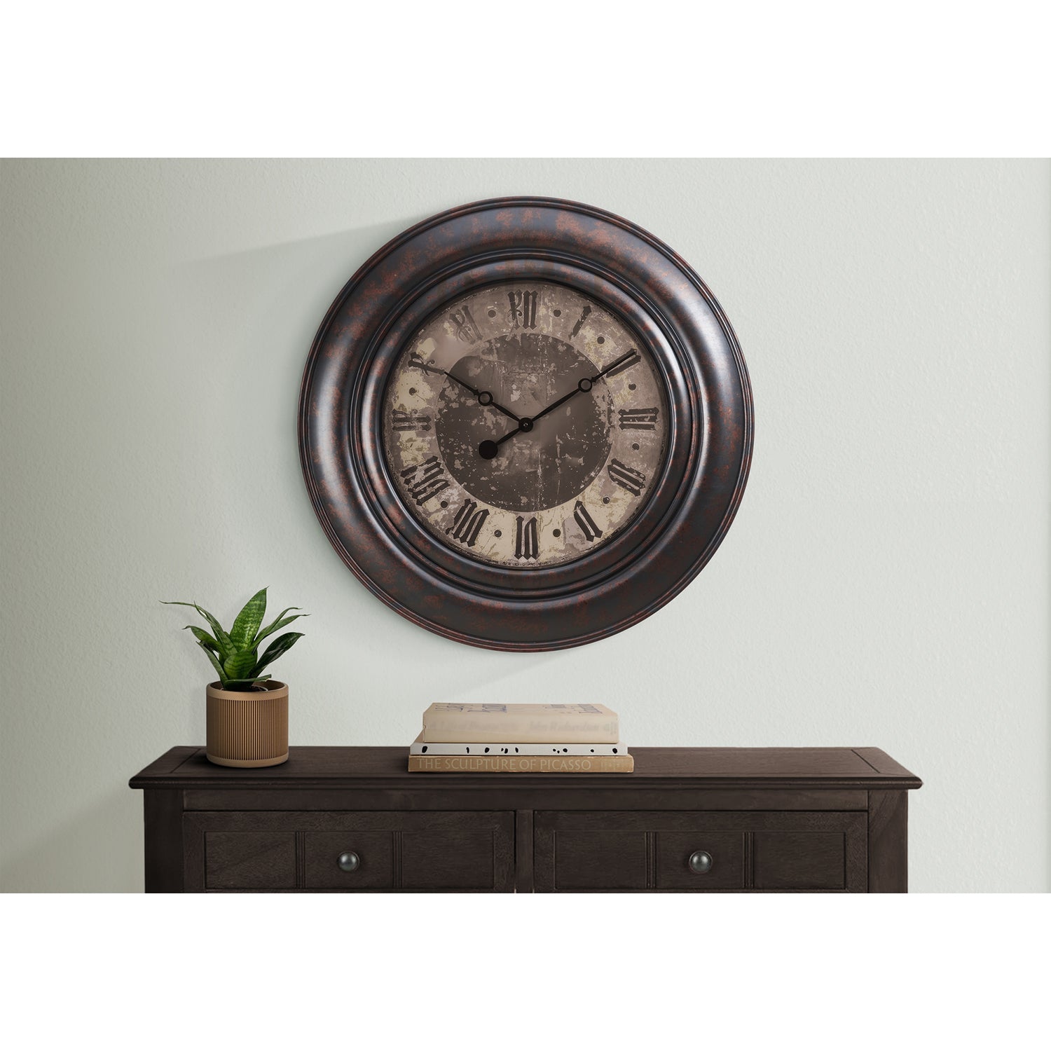 I 9027 - Horloge, 30" Rond, Surdimensionné Grand, Horloge Murale, Brun, Transitionnel - Simple Boutique