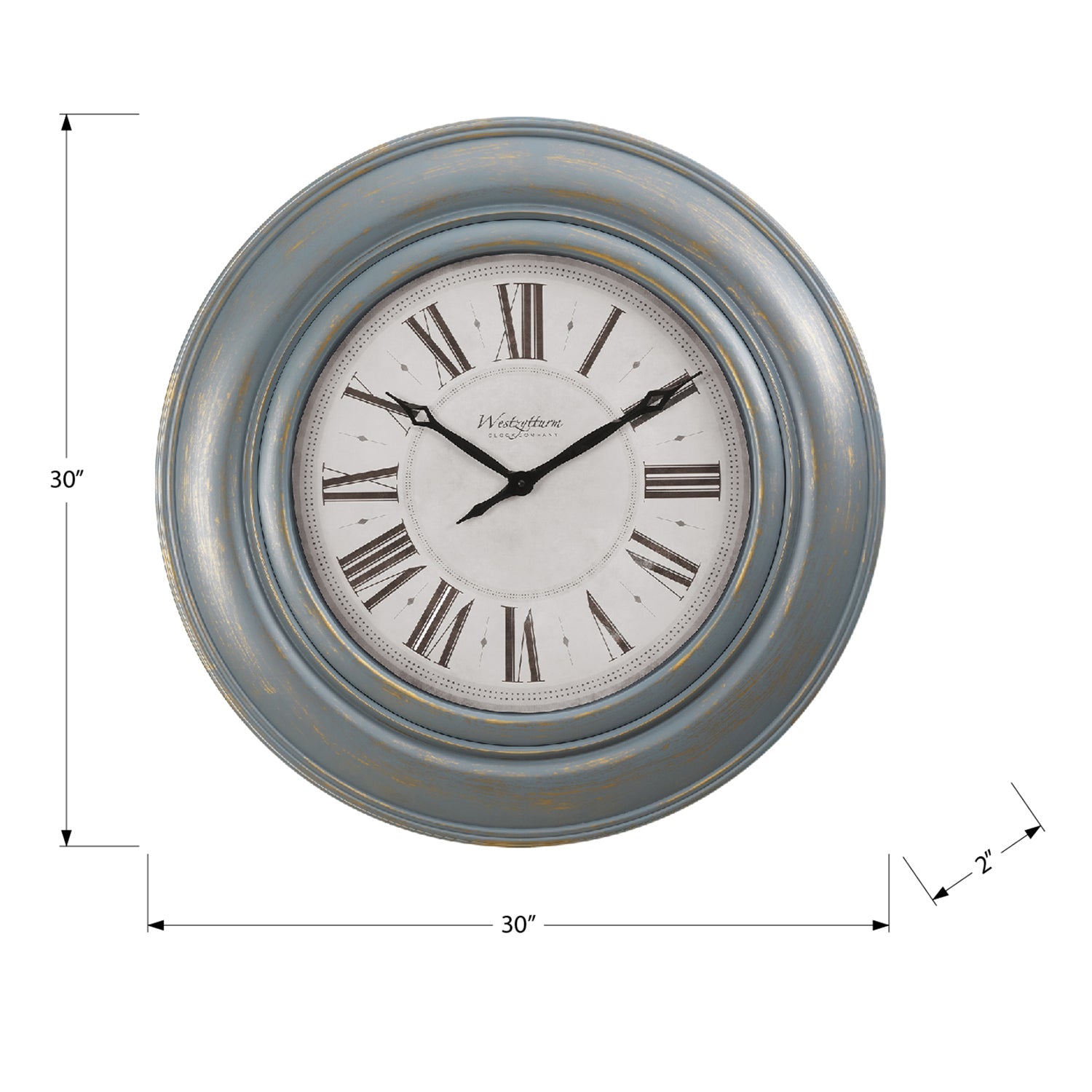 I 9028 - Horloge, 30" Rond, Surdimensionné Grand, Horloge Murale, Bleu Antique, Transitionnel" - Simple Boutique