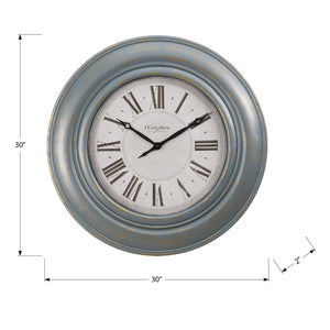 I 9028 - Horloge, 30" Rond, Surdimensionné Grand, Horloge Murale, Bleu Antique, Transitionnel" - Simple Boutique
