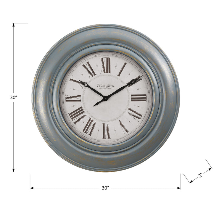 I 9028 - Horloge, 30" Rond, Surdimensionné Grand, Horloge Murale, Bleu Antique, Transitionnel" - Simple Boutique