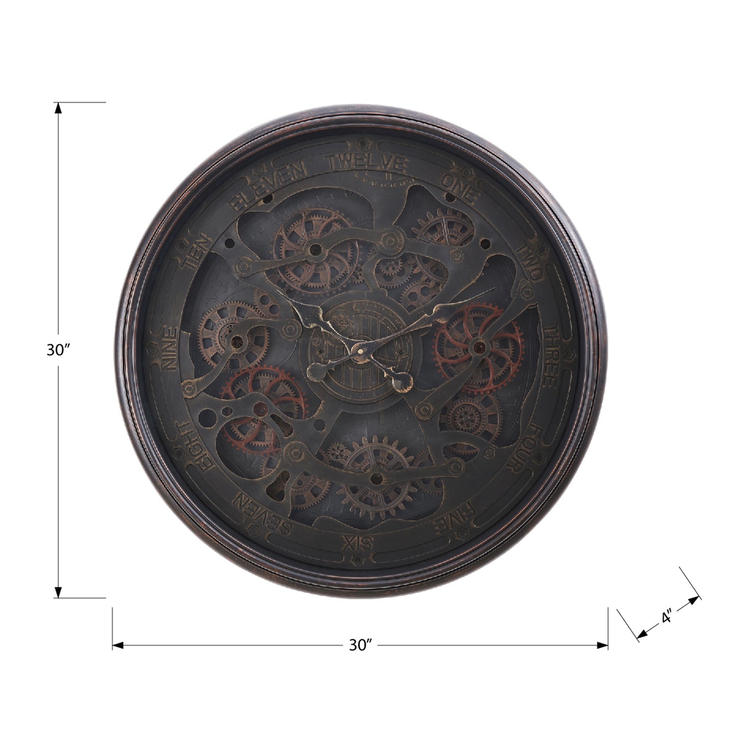 I 9029 - Horloge, 30" Rond, Mécanisme D'engrenage, Surdimensionné Grand, Horloge Murale, Noir, Transitionnel - Simple Boutique