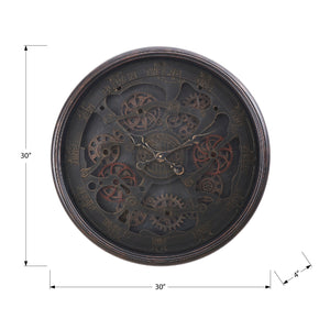 I 9029 - Horloge, 30" Rond, Mécanisme D'engrenage, Surdimensionné Grand, Horloge Murale, Noir, Transitionnel - Simple Boutique