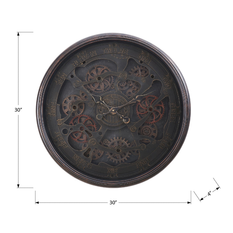 I 9029 - Horloge, 30" Rond, Mécanisme D'engrenage, Surdimensionné Grand, Horloge Murale, Noir, Transitionnel - Simple Boutique