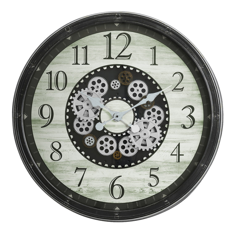 I 9030 - Horloge, 30" Rond, Mécanisme D'engrenage, Surdimensionné Grand, Horloge Murale, Brun, Transitionnel - Simple Boutique