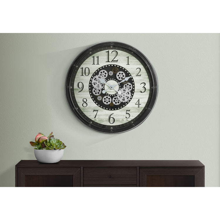 I 9030 - Horloge, 30" Rond, Mécanisme D'engrenage, Surdimensionné Grand, Horloge Murale, Brun, Transitionnel - Simple Boutique
