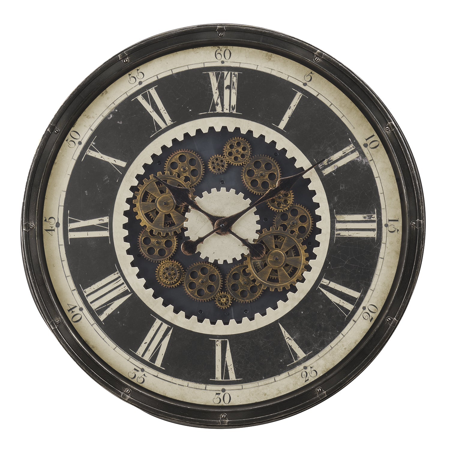 I 9031 - Horloge, 30" Rond, Mécanisme D'engrenage, Surdimensionné Grand, Horloge Murale, Brun, Transitionnel - Simple Boutique