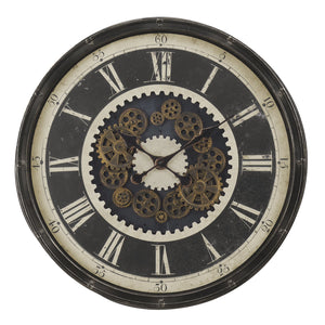 I 9031 - Horloge, 30" Rond, Mécanisme D'engrenage, Surdimensionné Grand, Horloge Murale, Brun, Transitionnel - Simple Boutique