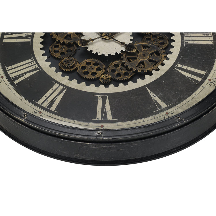 I 9031 - Horloge, 30" Rond, Mécanisme D'engrenage, Surdimensionné Grand, Horloge Murale, Brun, Transitionnel - Simple Boutique