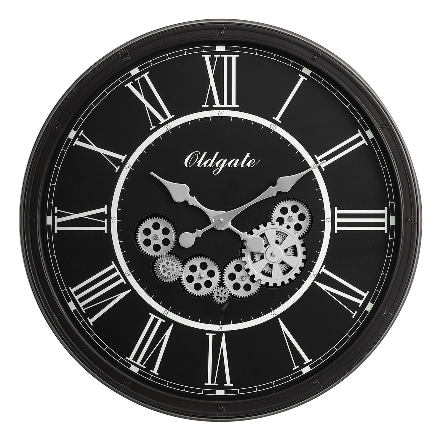 I 9032 - Horloge, 30" Rond, Mécanisme D'engrenage, Surdimensionné Grand, Horloge Murale, Noir, Transitionnel - Simple Boutique