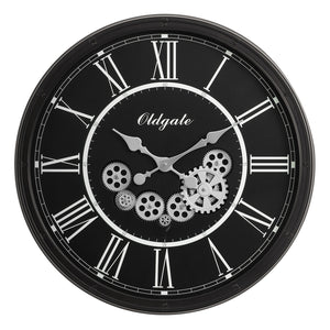 I 9032 - Horloge, 30" Rond, Mécanisme D'engrenage, Surdimensionné Grand, Horloge Murale, Noir, Transitionnel - Simple Boutique