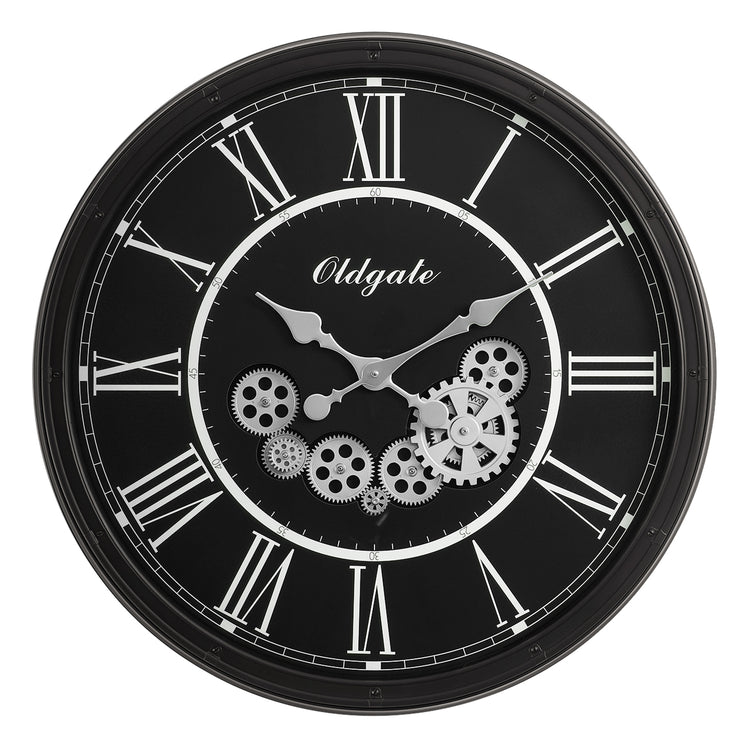 I 9032 - Horloge, 30" Rond, Mécanisme D'engrenage, Surdimensionné Grand, Horloge Murale, Noir, Transitionnel - Simple Boutique
