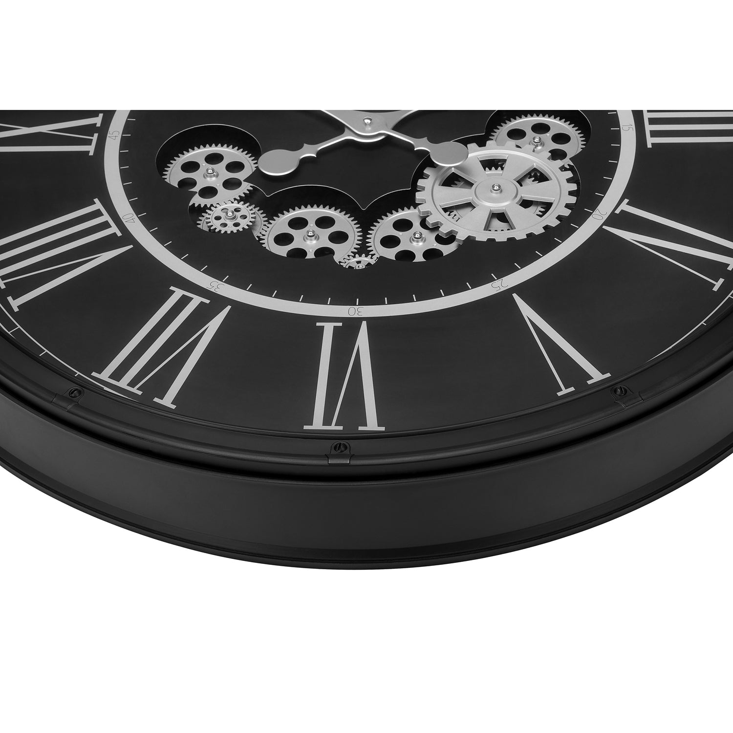 I 9032 - Horloge, 30" Rond, Mécanisme D'engrenage, Surdimensionné Grand, Horloge Murale, Noir, Transitionnel - Simple Boutique