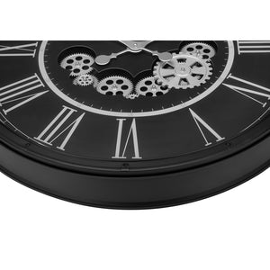 I 9032 - Horloge, 30" Rond, Mécanisme D'engrenage, Surdimensionné Grand, Horloge Murale, Noir, Transitionnel - Simple Boutique
