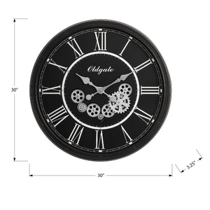I 9032 - Horloge, 30" Rond, Mécanisme D'engrenage, Surdimensionné Grand, Horloge Murale, Noir, Transitionnel - Simple Boutique