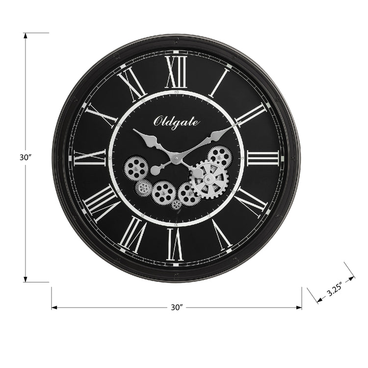I 9032 - Horloge, 30" Rond, Mécanisme D'engrenage, Surdimensionné Grand, Horloge Murale, Noir, Transitionnel - Simple Boutique