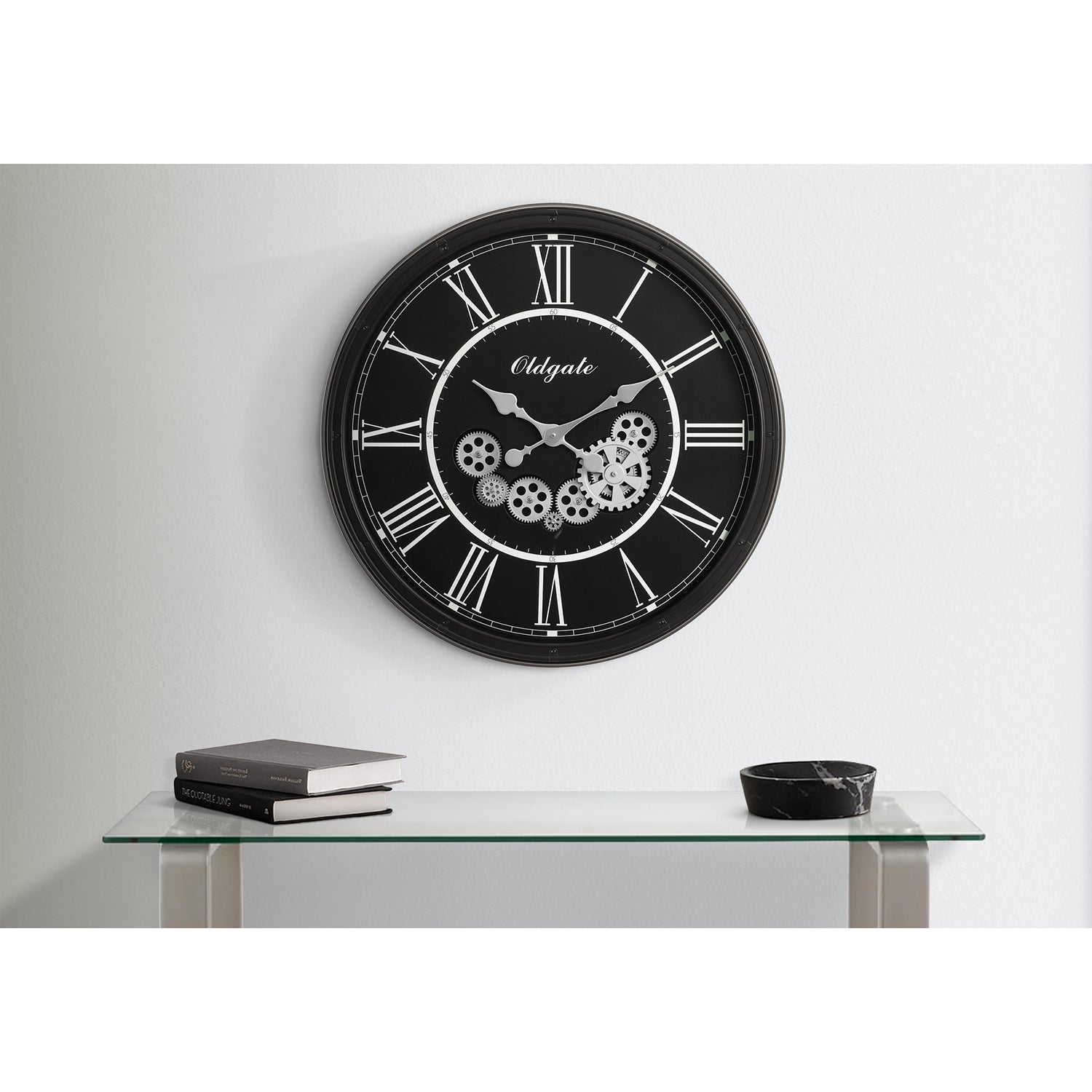 I 9032 - Horloge, 30" Rond, Mécanisme D'engrenage, Surdimensionné Grand, Horloge Murale, Noir, Transitionnel - Simple Boutique