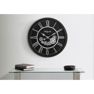 I 9032 - Horloge, 30" Rond, Mécanisme D'engrenage, Surdimensionné Grand, Horloge Murale, Noir, Transitionnel - Simple Boutique