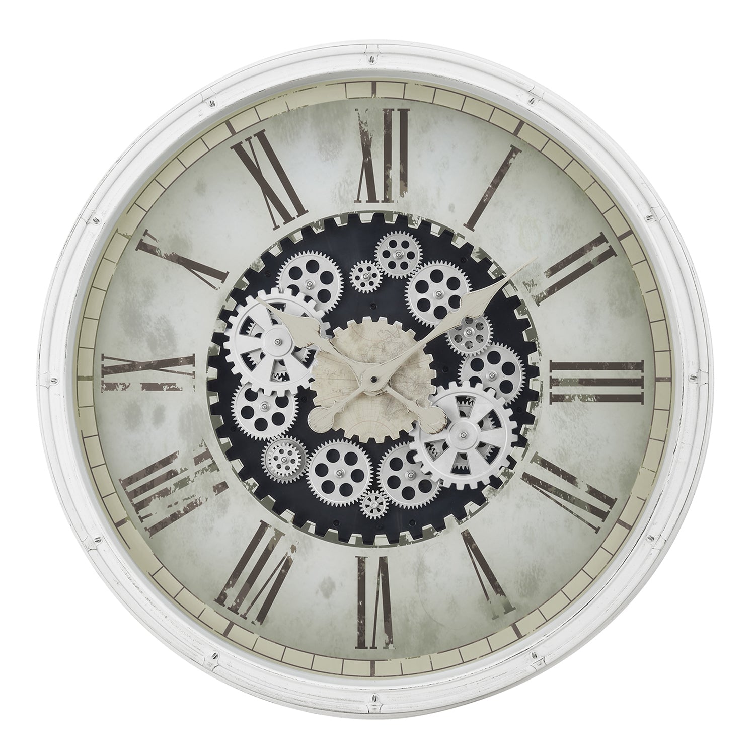 I 9033 - Horloge, 30" Rond, Mécanisme D'engrenage, Surdimensionné Grand, Horloge Murale, Blanc, Transitionnel - Simple Boutique