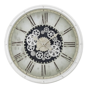 I 9033 - Horloge, 30" Rond, Mécanisme D'engrenage, Surdimensionné Grand, Horloge Murale, Blanc, Transitionnel - Simple Boutique