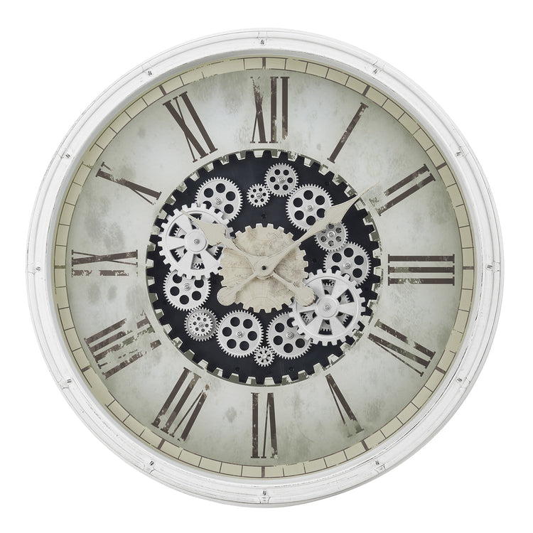 I 9033 - Horloge, 30" Rond, Mécanisme D'engrenage, Surdimensionné Grand, Horloge Murale, Blanc, Transitionnel - Simple Boutique