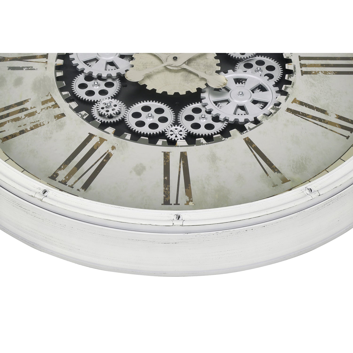 I 9033 - Horloge, 30" Rond, Mécanisme D'engrenage, Surdimensionné Grand, Horloge Murale, Blanc, Transitionnel - Simple Boutique