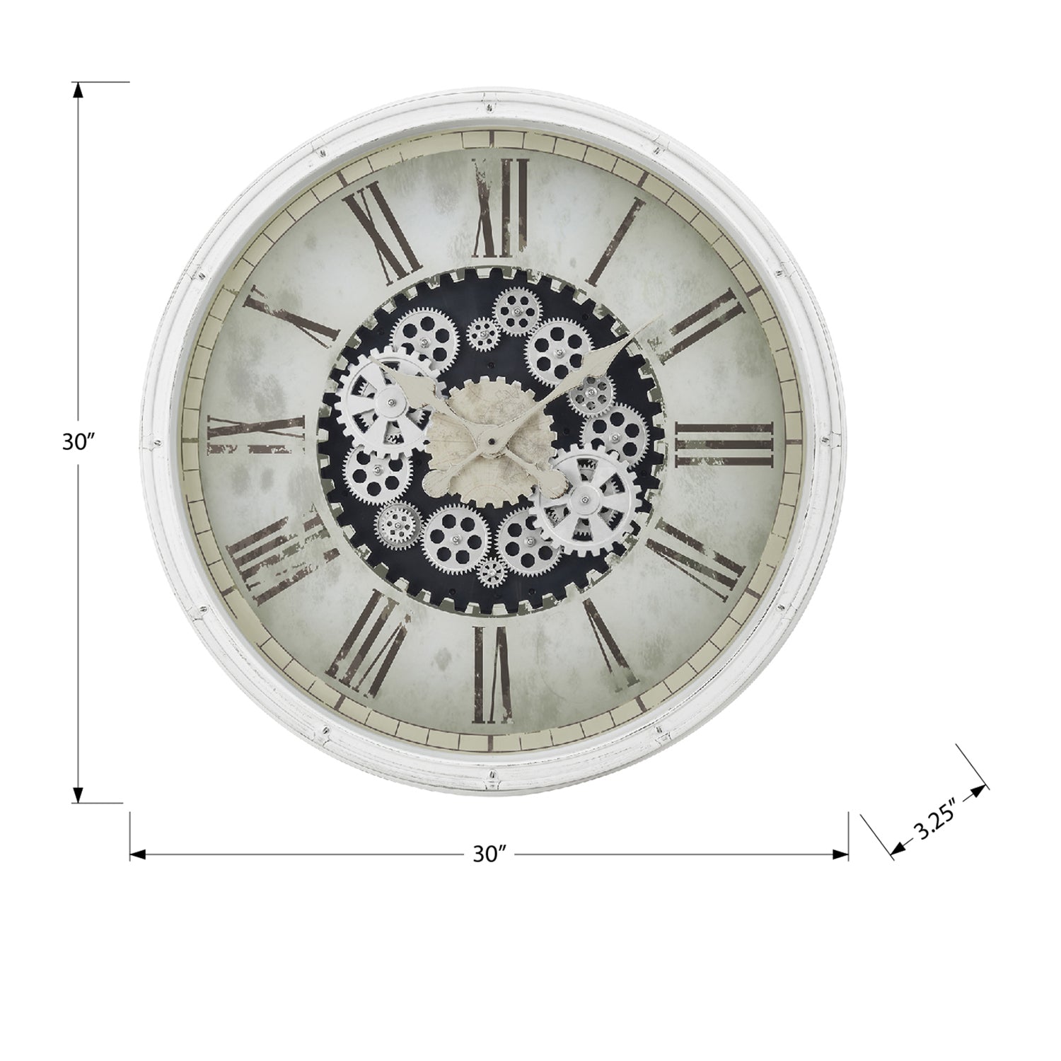 I 9033 - Horloge, 30" Rond, Mécanisme D'engrenage, Surdimensionné Grand, Horloge Murale, Blanc, Transitionnel - Simple Boutique