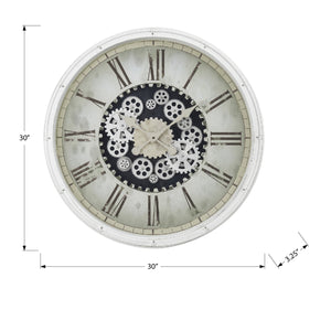 I 9033 - Horloge, 30" Rond, Mécanisme D'engrenage, Surdimensionné Grand, Horloge Murale, Blanc, Transitionnel - Simple Boutique