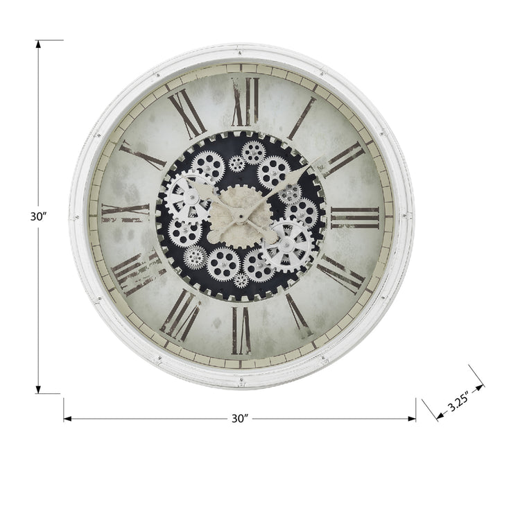 I 9033 - Horloge, 30" Rond, Mécanisme D'engrenage, Surdimensionné Grand, Horloge Murale, Blanc, Transitionnel - Simple Boutique