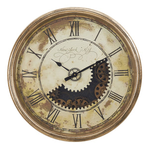 I 9034 - Horloge, 30" Rond, Mécanisme D'engrenage, Surdimensionné Grand, Horloge Murale, Or Antique, Transitionnel - Simple Boutique