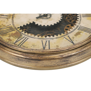 I 9034 - Horloge, 30" Rond, Mécanisme D'engrenage, Surdimensionné Grand, Horloge Murale, Or Antique, Transitionnel - Simple Boutique