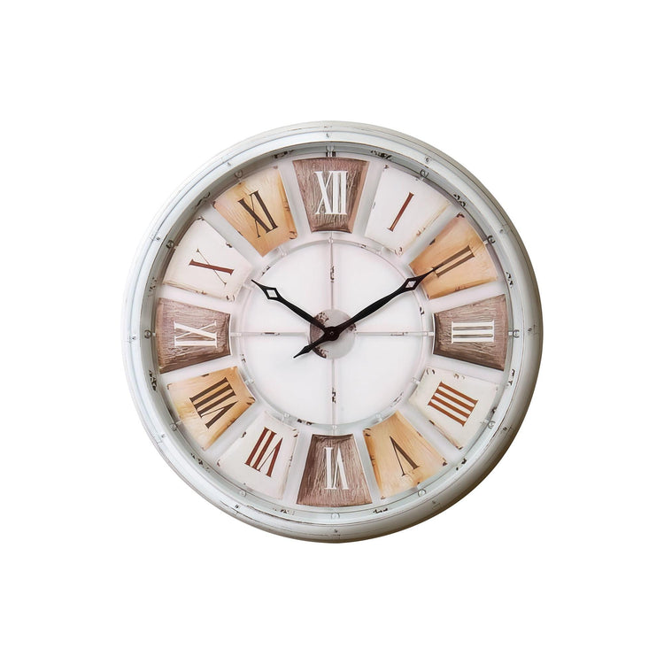 I 9036 - Horloge, 30'' Rond, Surdimensionné Grand, Horloge Murale, Blanc Antique, Naturel, Transitionnel - Simple Boutique