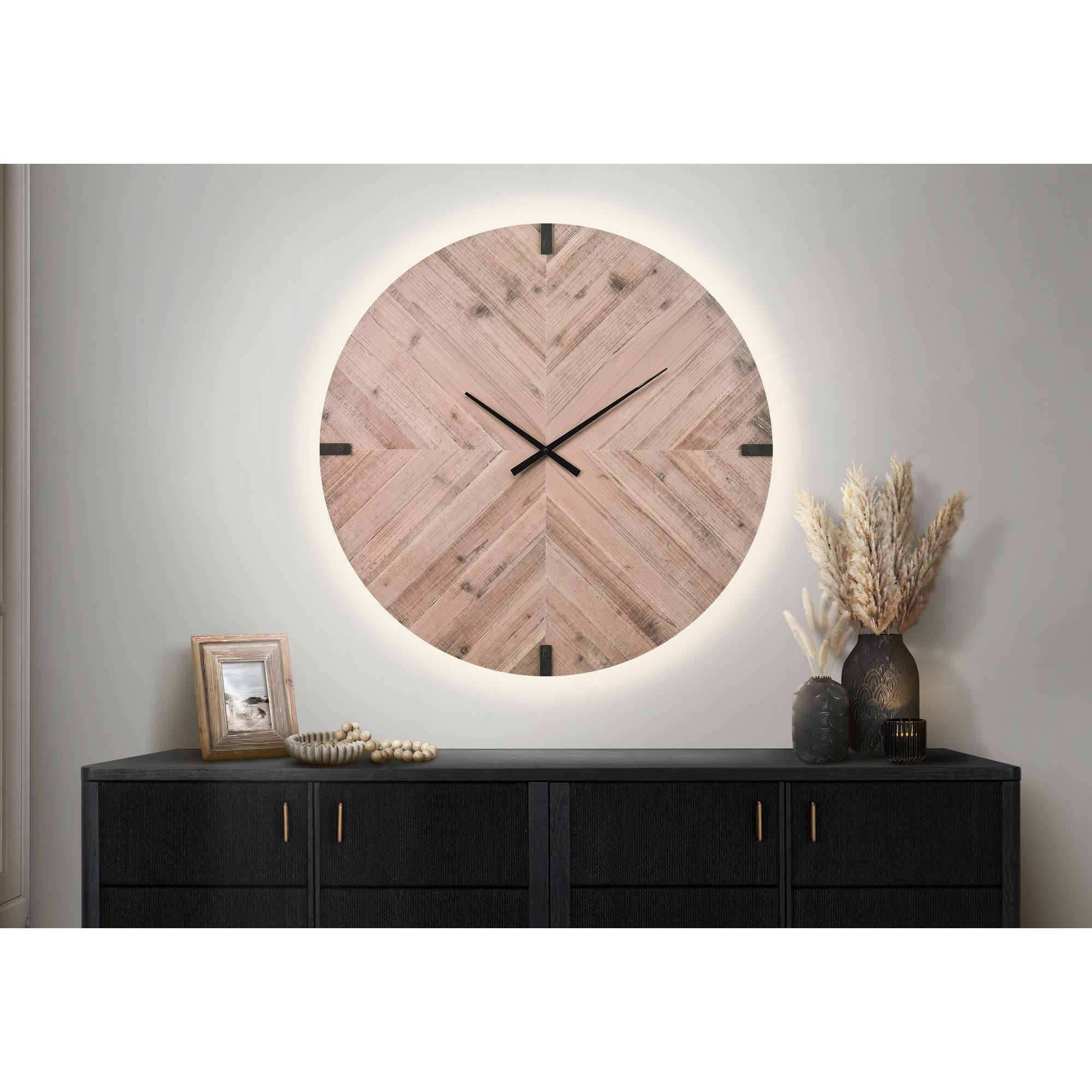 I 9037 - Horloge, 30'' Rond, Surdimensionné Grand, Horloge Murale, Brun, Contemporain, Moderne - Simple Boutique