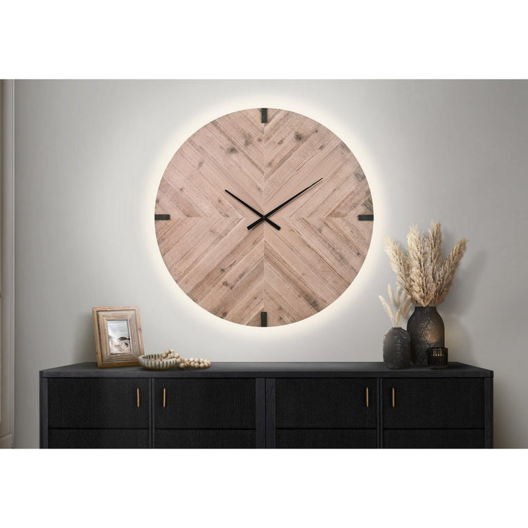 I 9037 - Horloge, 30'' Rond, Surdimensionné Grand, Horloge Murale, Brun, Contemporain, Moderne - Simple Boutique