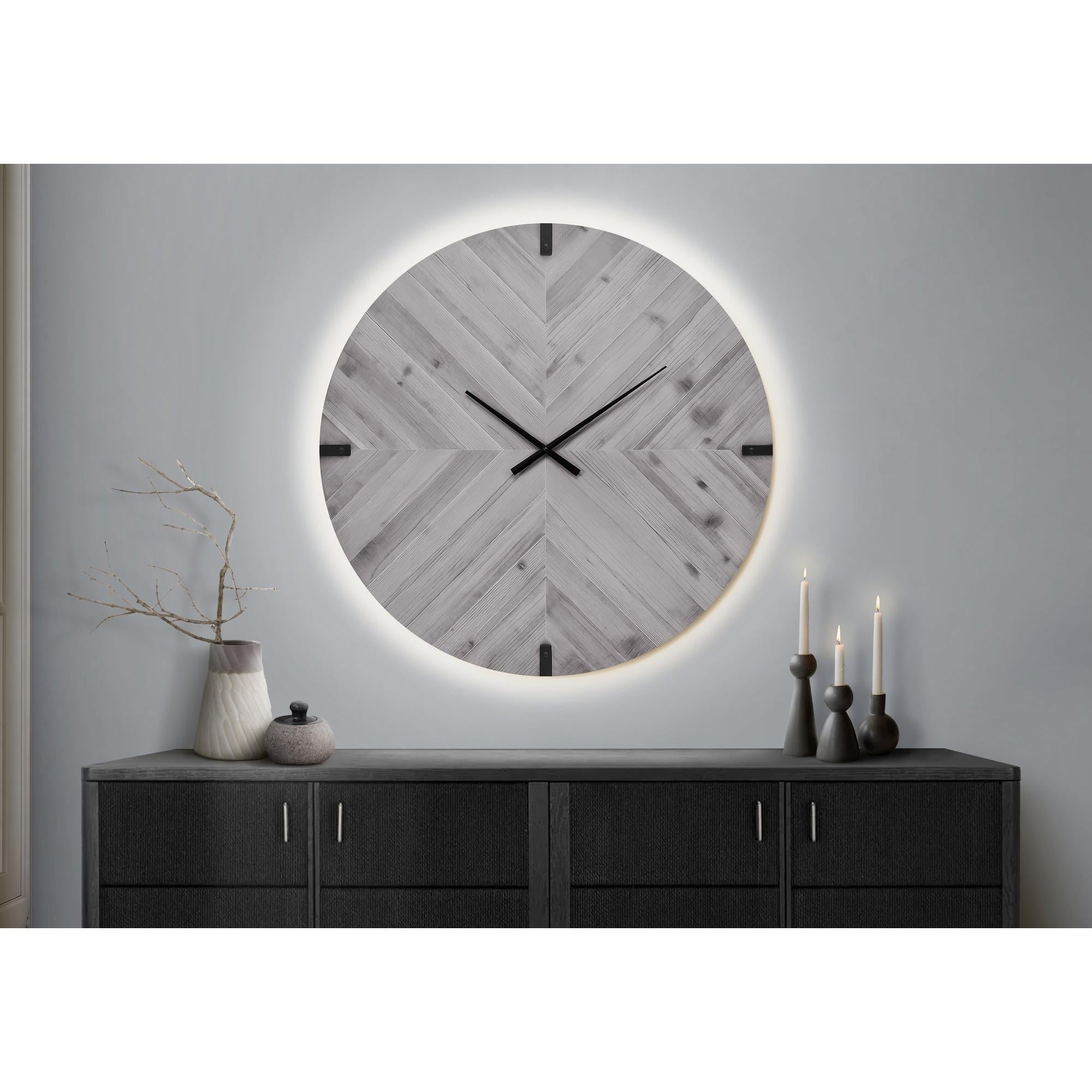 I 9038 - Horloge, 30'' Rond, Surdimensionné Grand, Horloge Murale, Gris, Contemporain, Moderne - Simple Boutique