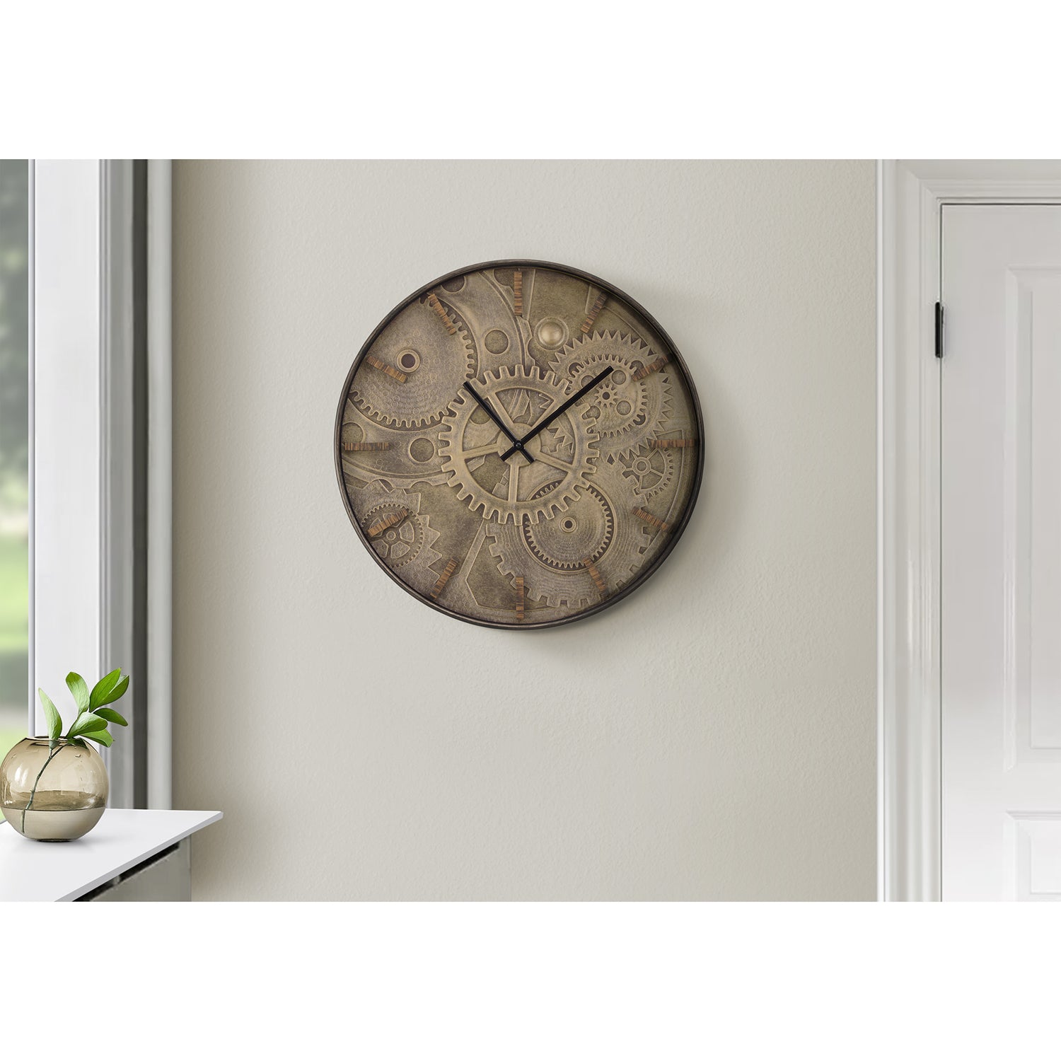 I 9041 - Horloge, 20" Rond, Horloge Murale, Brun, Transitionnel - Simple Boutique