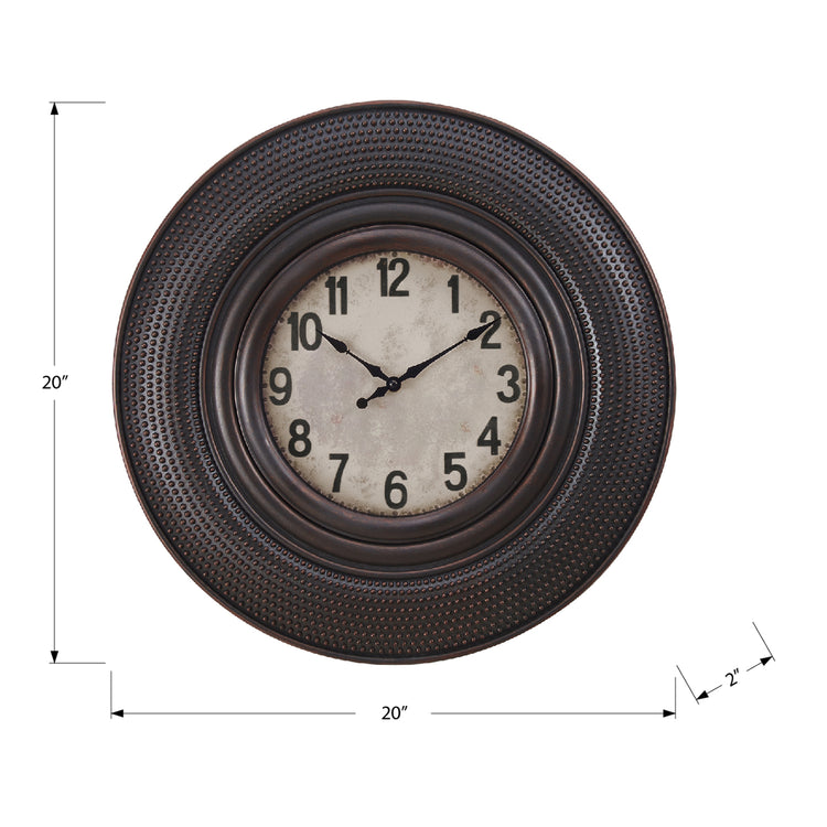 I 9045 - Horloge, 20" Rond, Horloge Murale, Brun Antique, Transitionnel - Simple Boutique