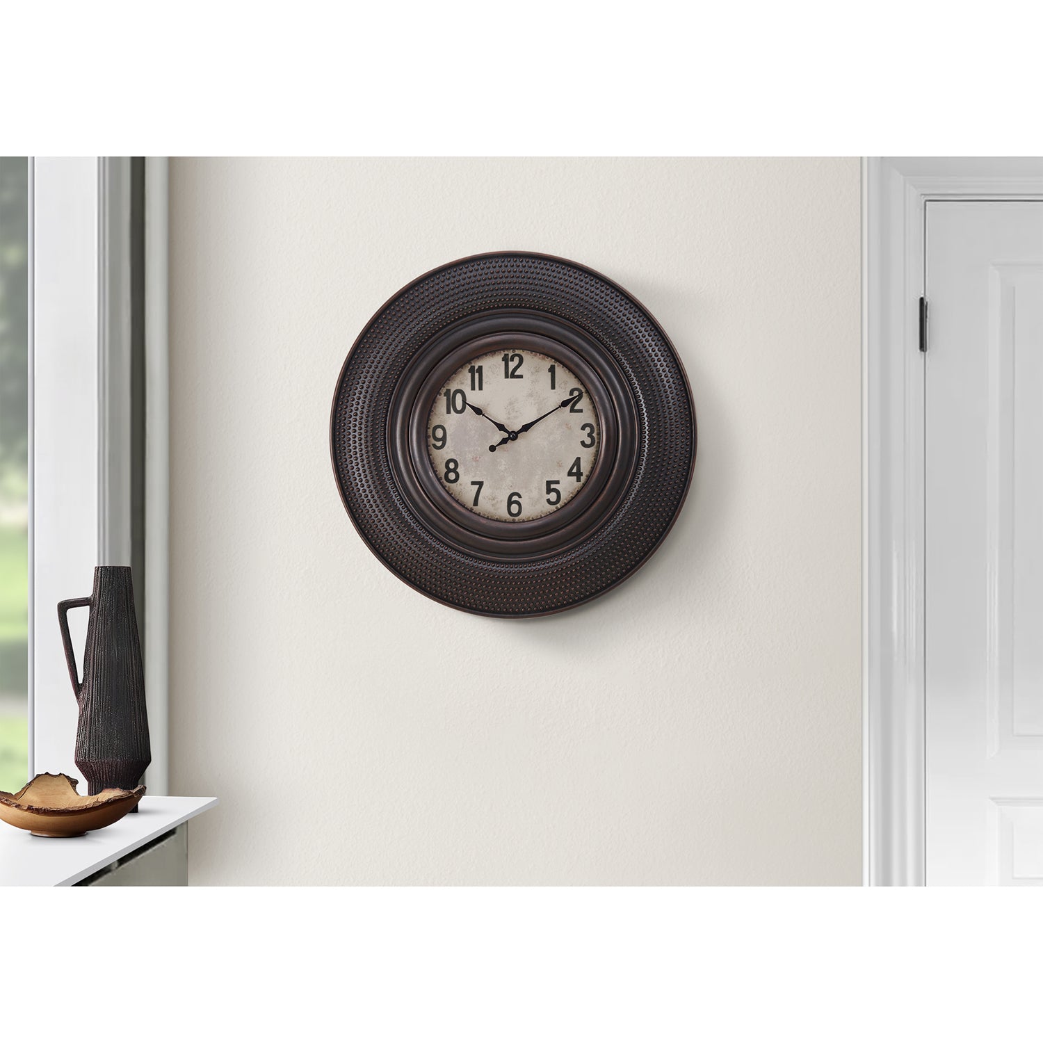 I 9045 - Horloge, 20" Rond, Horloge Murale, Brun Antique, Transitionnel - Simple Boutique